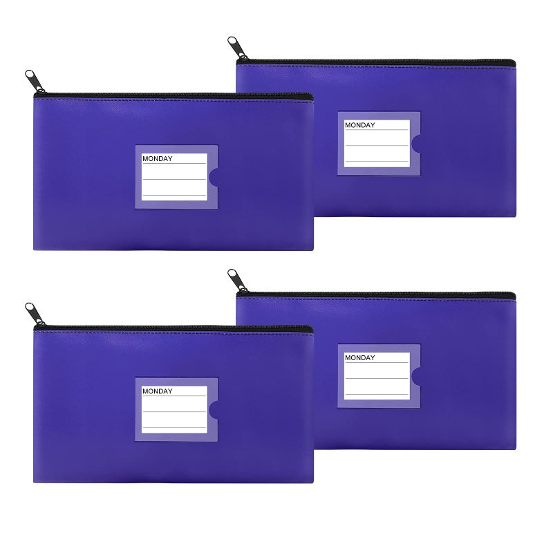 سينزيب Sinzip 4 Pack Bank Deposit Money Bag، محفظة جلدية شديدة التحمل بسحاب أمان مع نافذة شفافة، حقيبة للعملات المعدنية والنقود، ألوان متنوعة (أزرق) - Image 1